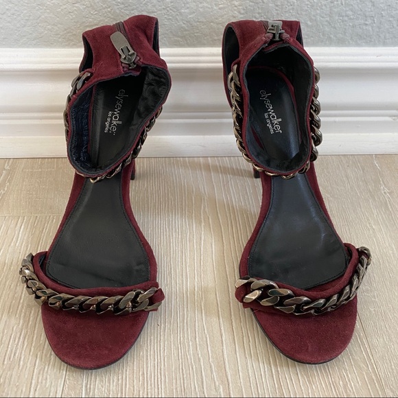 ELYSE WALKER Burgundy Christy Sandal Pewter Chain - Picture 1 of 6